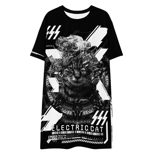 ELECTRIC.CAT  [ unisex / full print over size long T-shirt ]