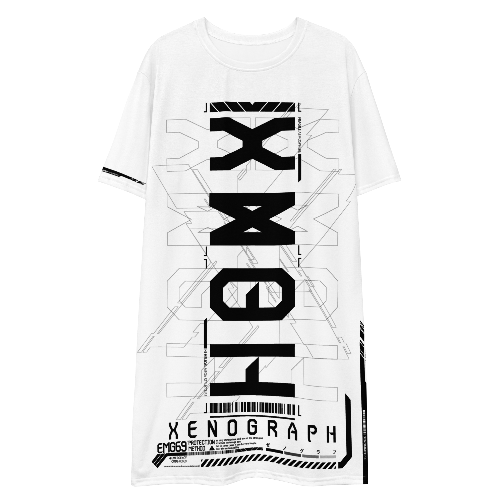 XENOGRAPH ver.2.0 [ unisex / full print over size long T-shirt ] white