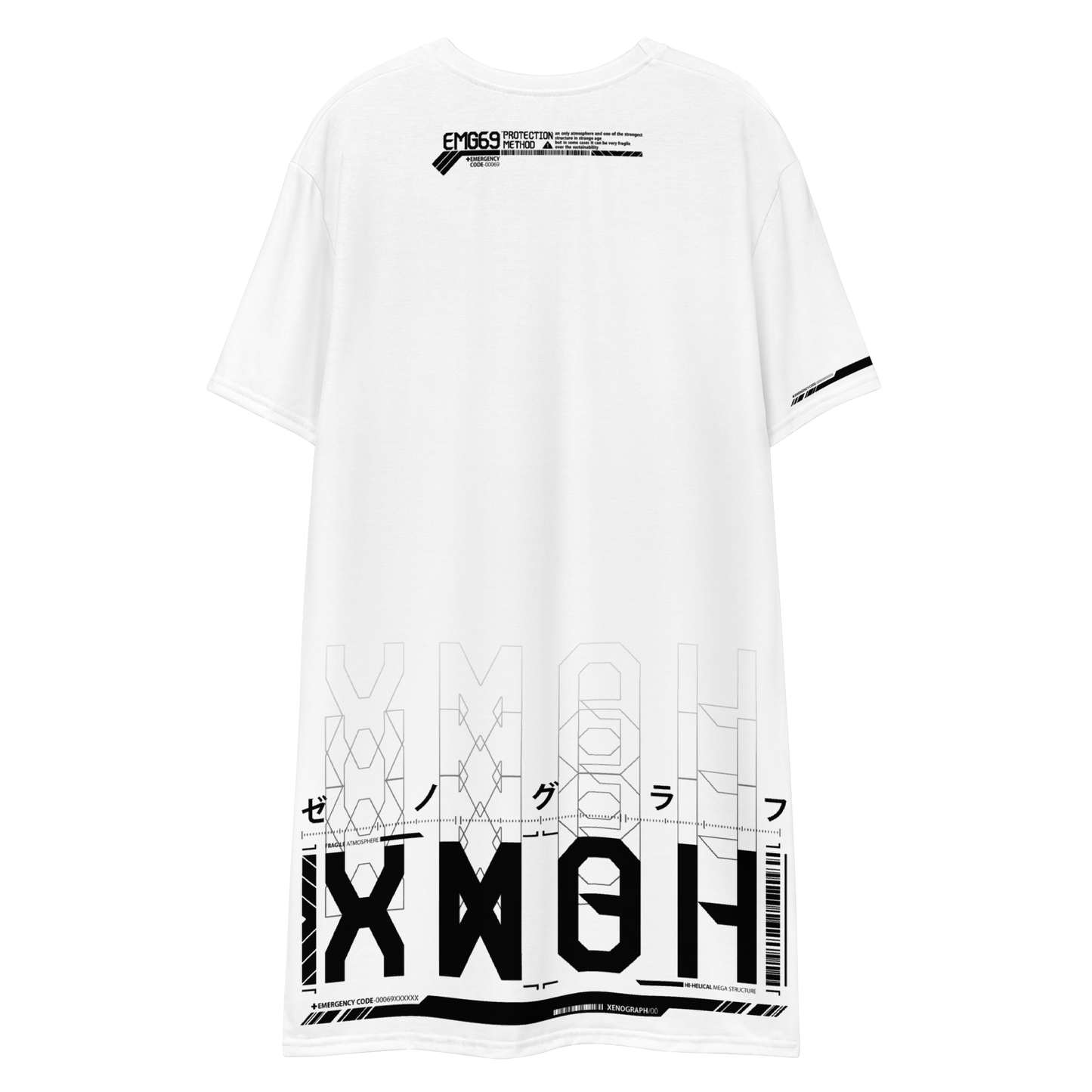 XENOGRAPH ver.1.5 [ unisex / full print over size long T-shirt ] white